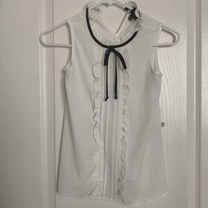 - ⋆.ೃ࿔*:･ Lace-Up White Blouse